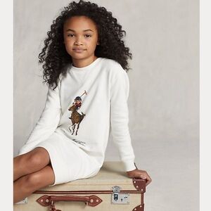 Ralph Lauren Ivory White Polo Bear on Horse Cotton Fleece Sweatshirt Tunic Top